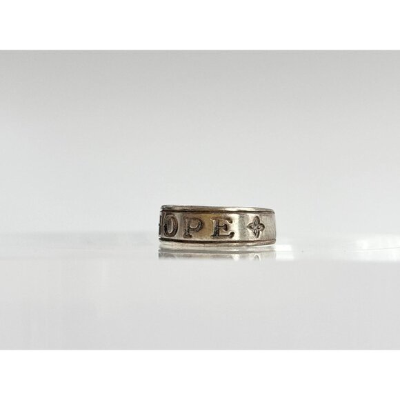 HOPE Carved Sterling Silver Adjustable Open Shank 925 Unisex Vintage Ring - sz 4 - Picture 5 of 15